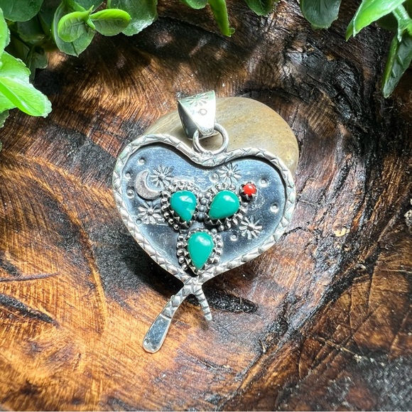 925 Sterling Silver Heart Snake Cactus Pendant Southwest Desert Boho - Picture 2 of 14